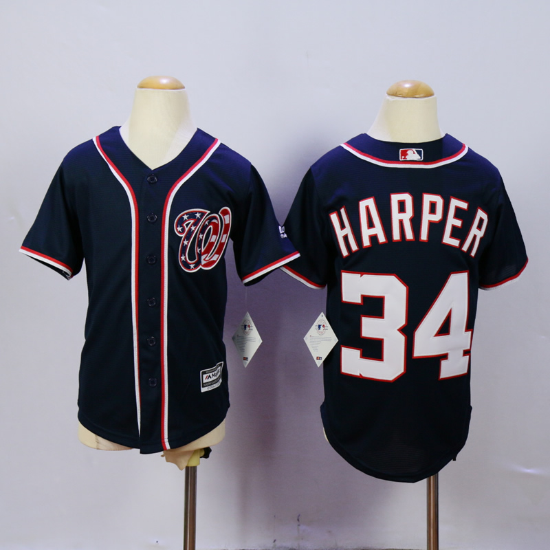 Youth Washington Nationals 34 Harper Blue MLB Jerseys